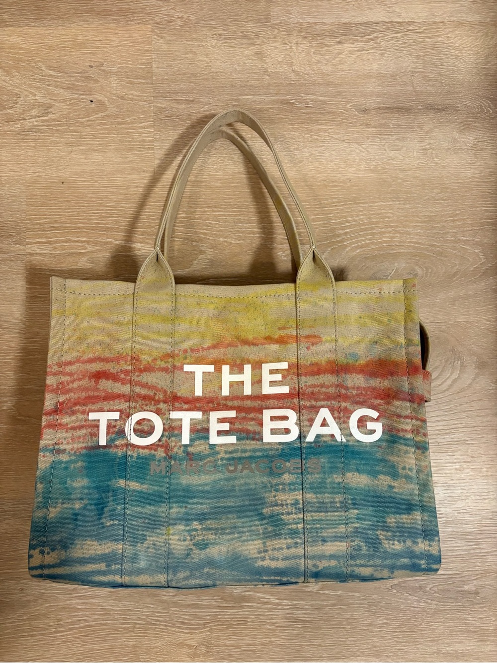 Large Marc Jacobs customized The Tote Bag w/ Striped Watercolor Splatter